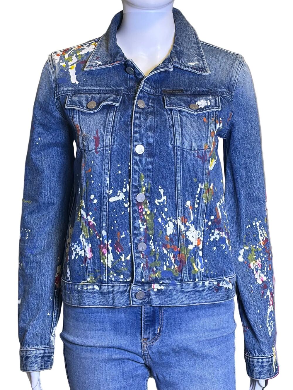 Calvin Klein Jeans 2017 Paint Splatter Trucker Denim Jacket Women's Small